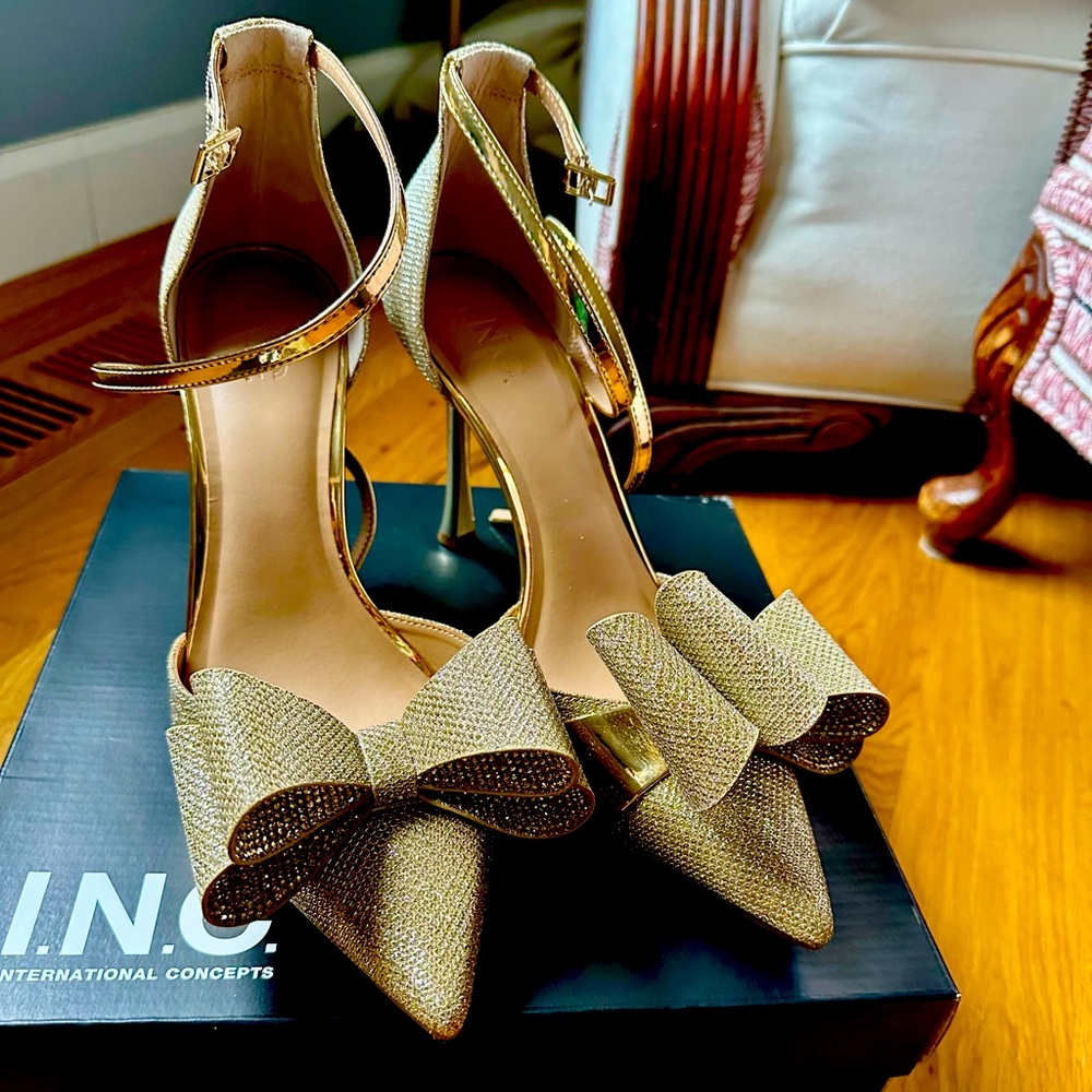INC Gold Heeled Sandal Size 10